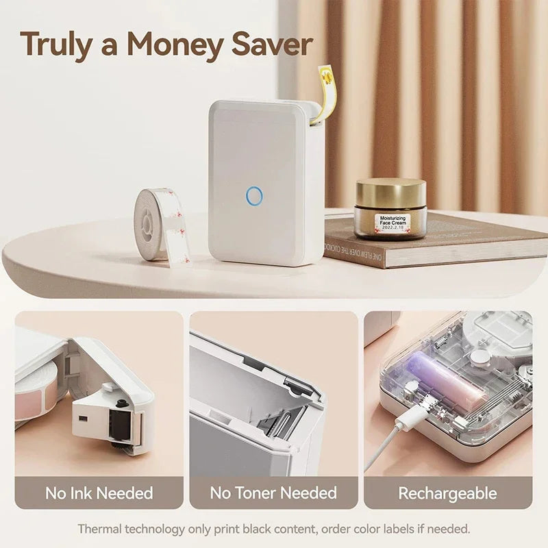 Portable Mini Thermal Label Printer Inkless Adhesive Sticker Maker Bluetooth Pocket Mobile Printer