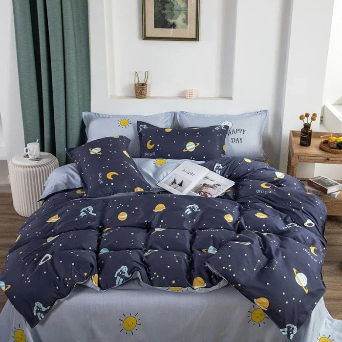 Aloe Vera Cotton 4-Piece Bedding Set – 1.5m (5 ft) Quilted Sheet & Quilt Cover, 500 TC