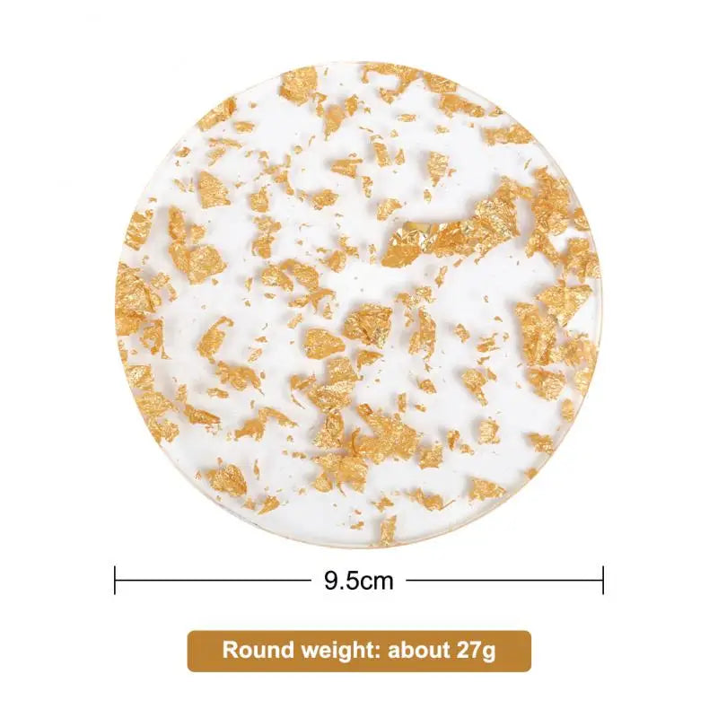 Acrylic Gold & Silver Foil Coasters, Luxury Round 3.7 in (9.5 cm) & Square 4.3 in (11 cm) Table Coasters for Coffee, Kitchen, Wedding