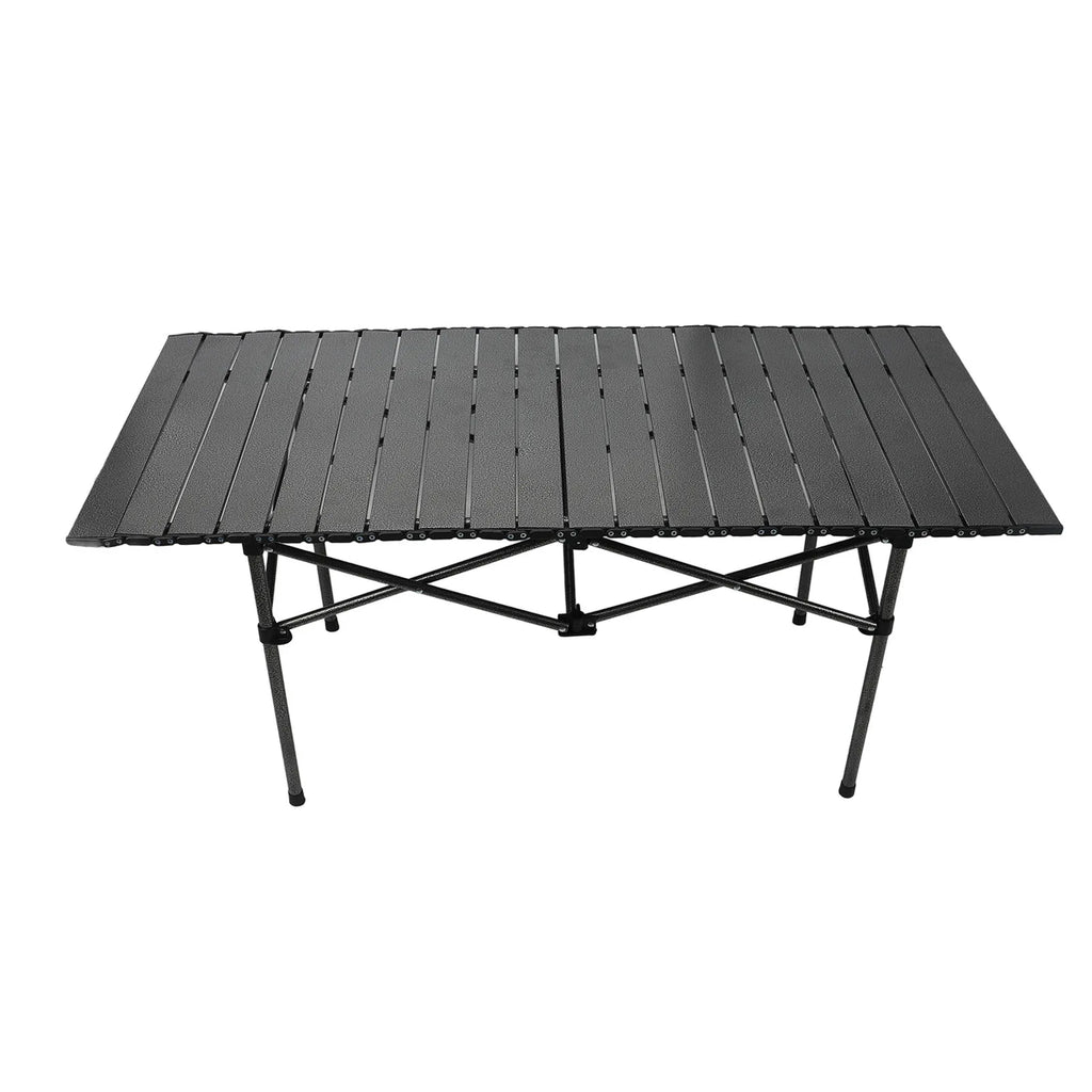 47.2in (120cm) Portable Roll-Up Folding Camping Table - Carbon Steel Outdoor Picnic Table with Storage Basket & Carry Bag, Black