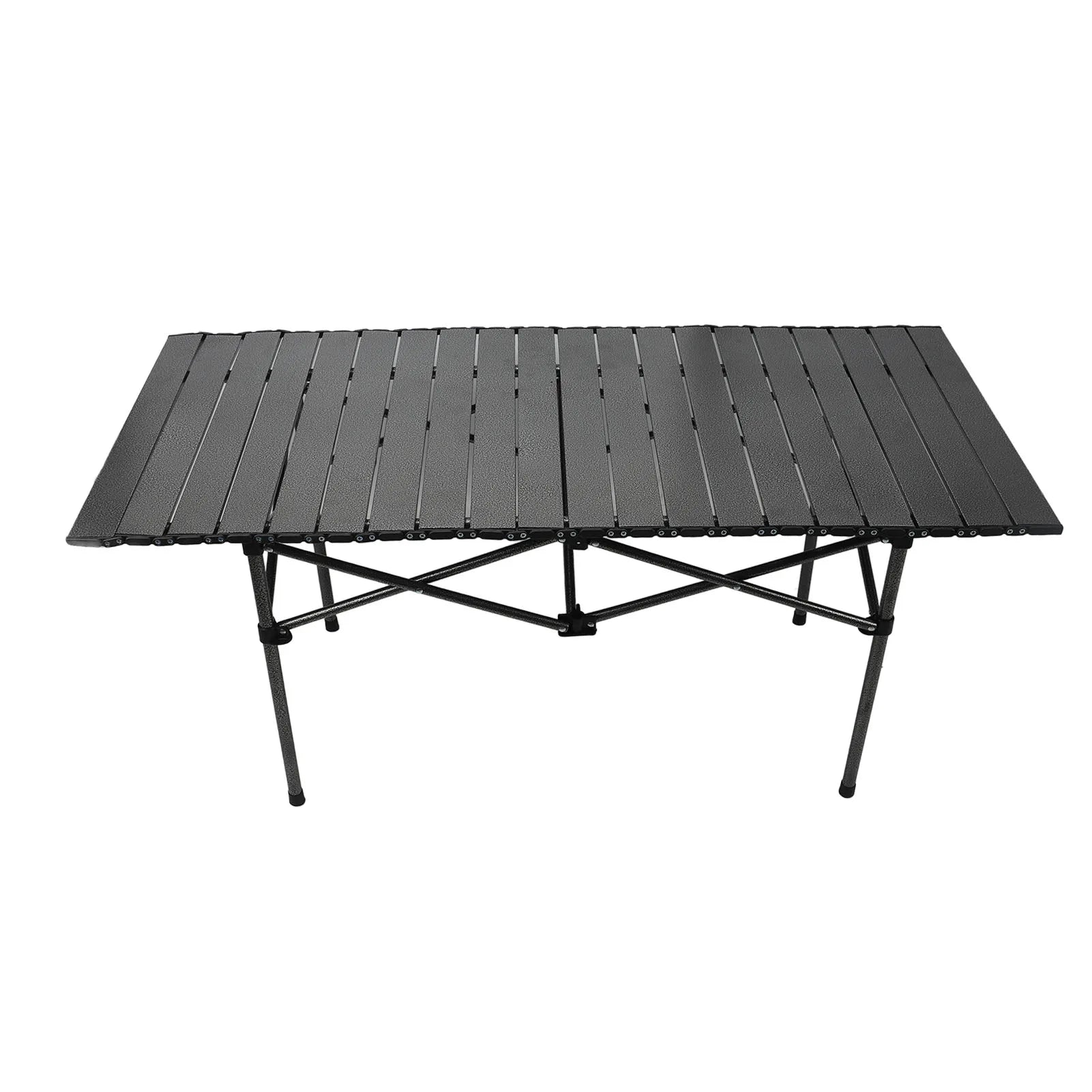 47.2in (120cm) Portable Roll-Up Folding Camping Table - Carbon Steel Outdoor Picnic Table with Storage Basket & Carry Bag, Black