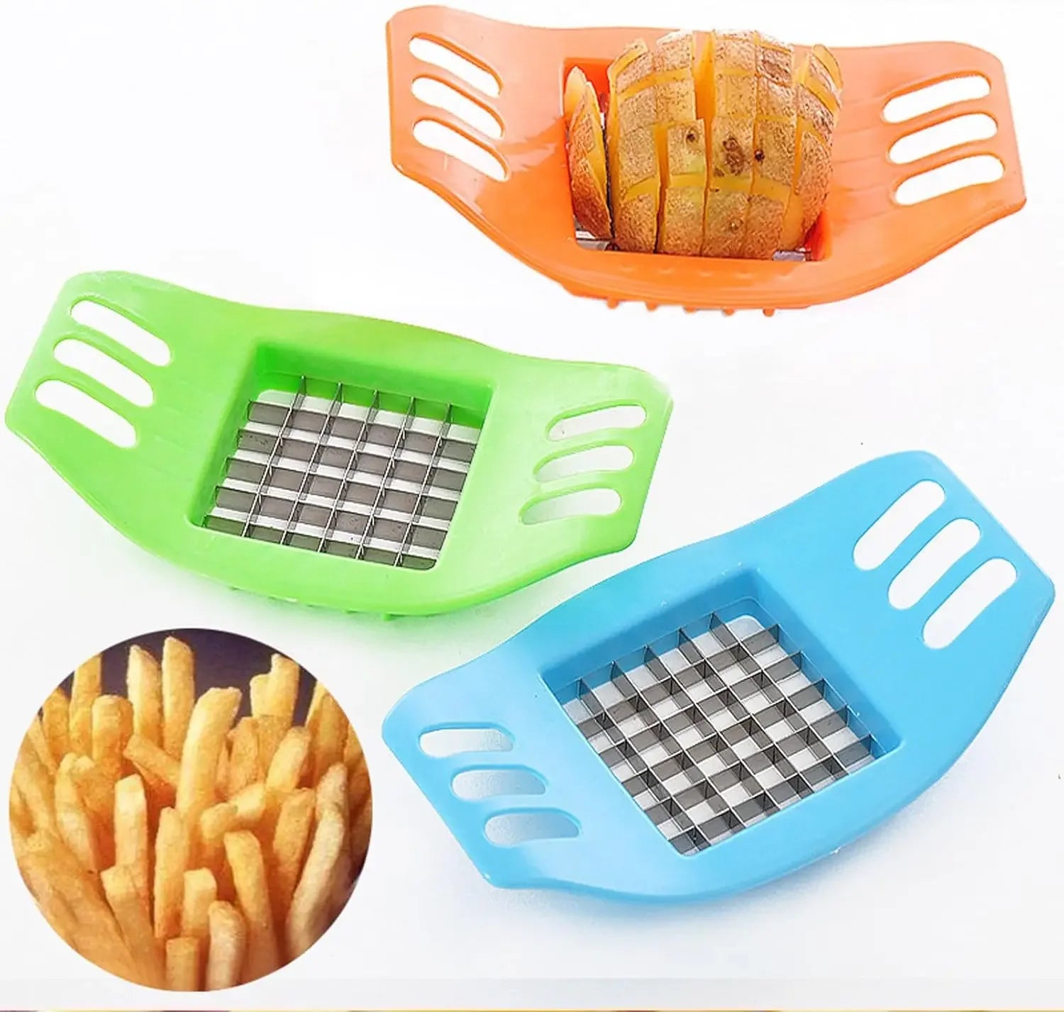 French Fry Cutter Potato Slicer – Vegetable Chopper for Homemade Chips, Metal Blades with ABS Handle (6.7 x 3.9 in / 17 x 10 cm)