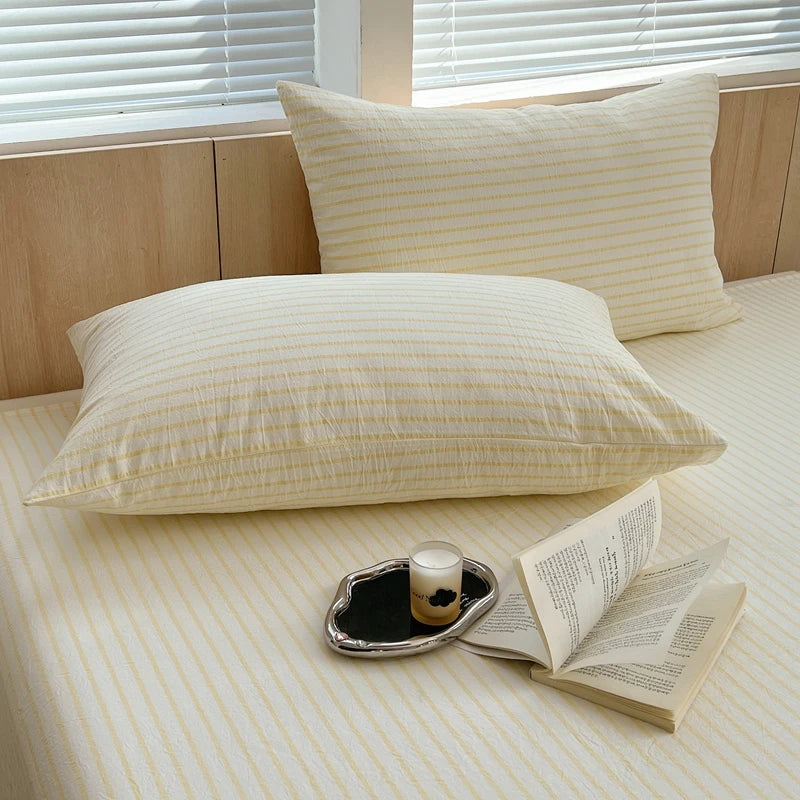 2-Pack 100% Cotton Pillowcases 48 x 74 cm (18.9 x 29.1 in) - Striped Pillow Covers, Skin-Friendly