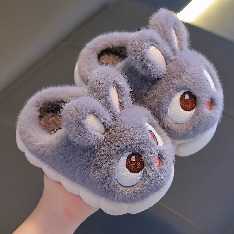 Kids Winter Plush Rabbit Slippers – Faux Fur Warm Anti-Slip Indoor Shoes for Boys & Girls