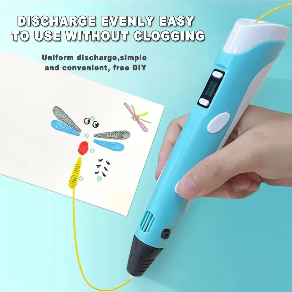USB Rechargeable 3D Printing Pen with 9M (29.5 ft) PLA Filament — 0.7mm Nozzle, 180–220°C Adjustable Creative 3D Drawing Pen Gift