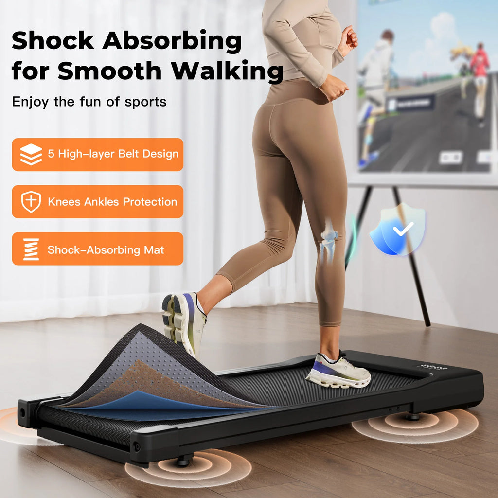 Under-Desk Walking Pad Treadmill 2-in-1 Portable Treadmill with Remote & LED Display 2.5HP for Home and Office