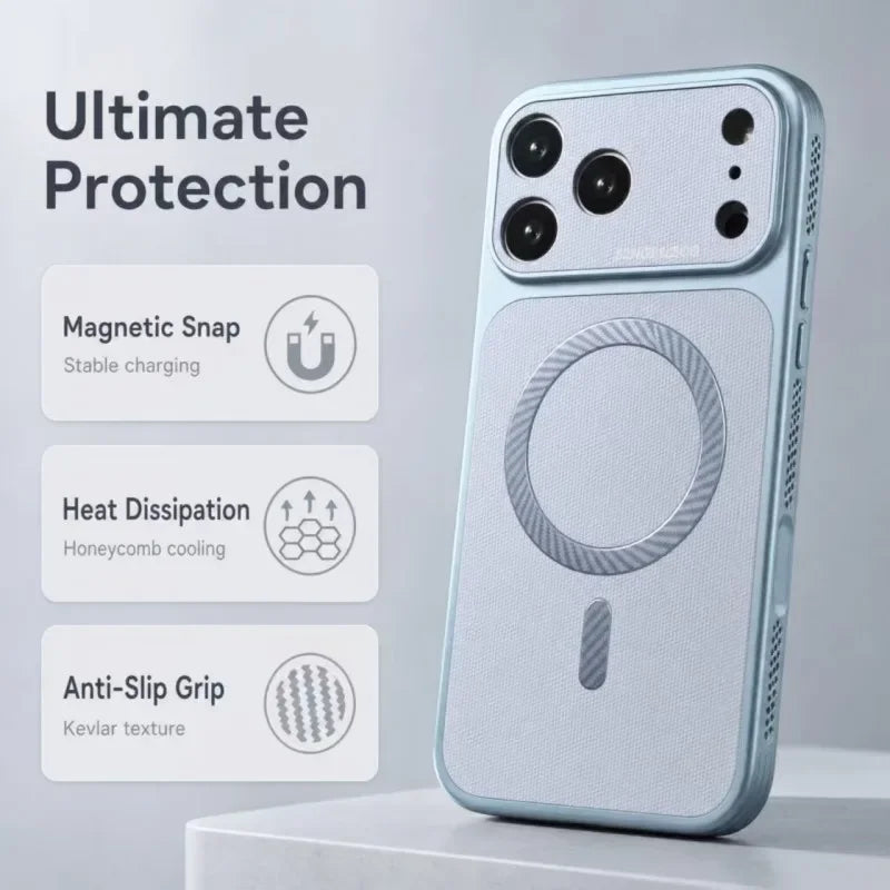 Woven Heat-Dissipation Magnetic MagSafe Phone Case - Shockproof PC+TPU Anti-Scratch Soft Cover for iPhone