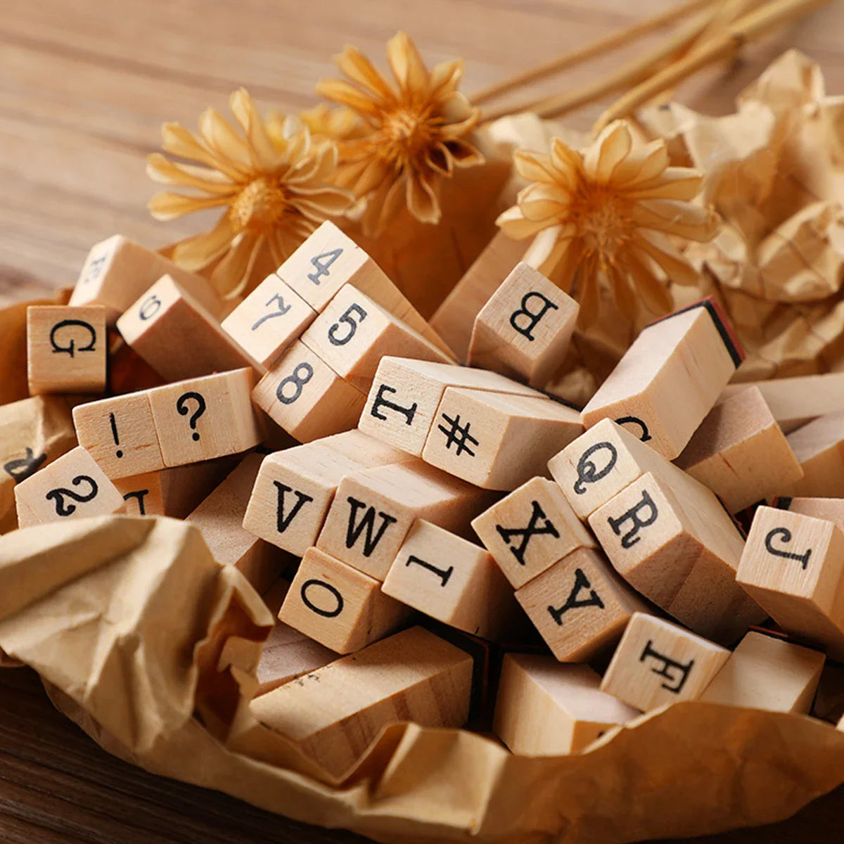 40-Piece Vintage Wooden Alphabet Rubber Stamp Set for Crafts, Card Making & Scrapbooking