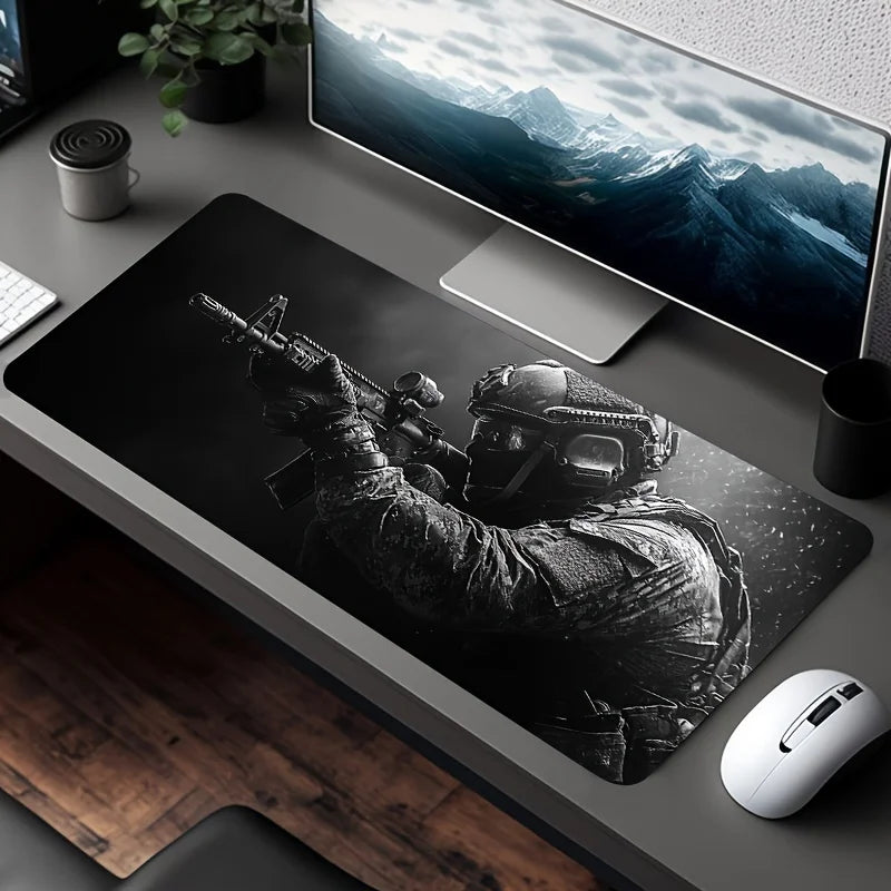 XXL Tactical Soldier Mouse Pad - Non-Slip Stitched Gaming Desk Mat for PC & FPS Gamers
