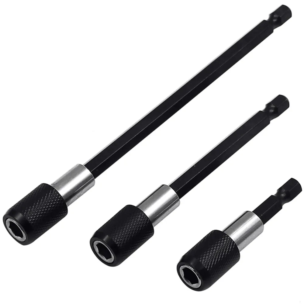 3-Piece Hex Quick-Release Self-Locking 1/4 in (6.35 mm) Extension Bit Holder Set — 60/100/150 mm for Drills & Screwdrivers