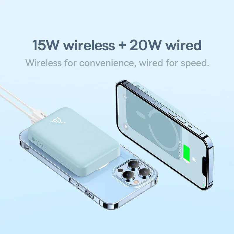 10000mAh Magnetic Mini Power Bank — 15W Wireless & 20W USB-C Fast Charge, Auto-Wake MagSafe-Compatible Portable Charger