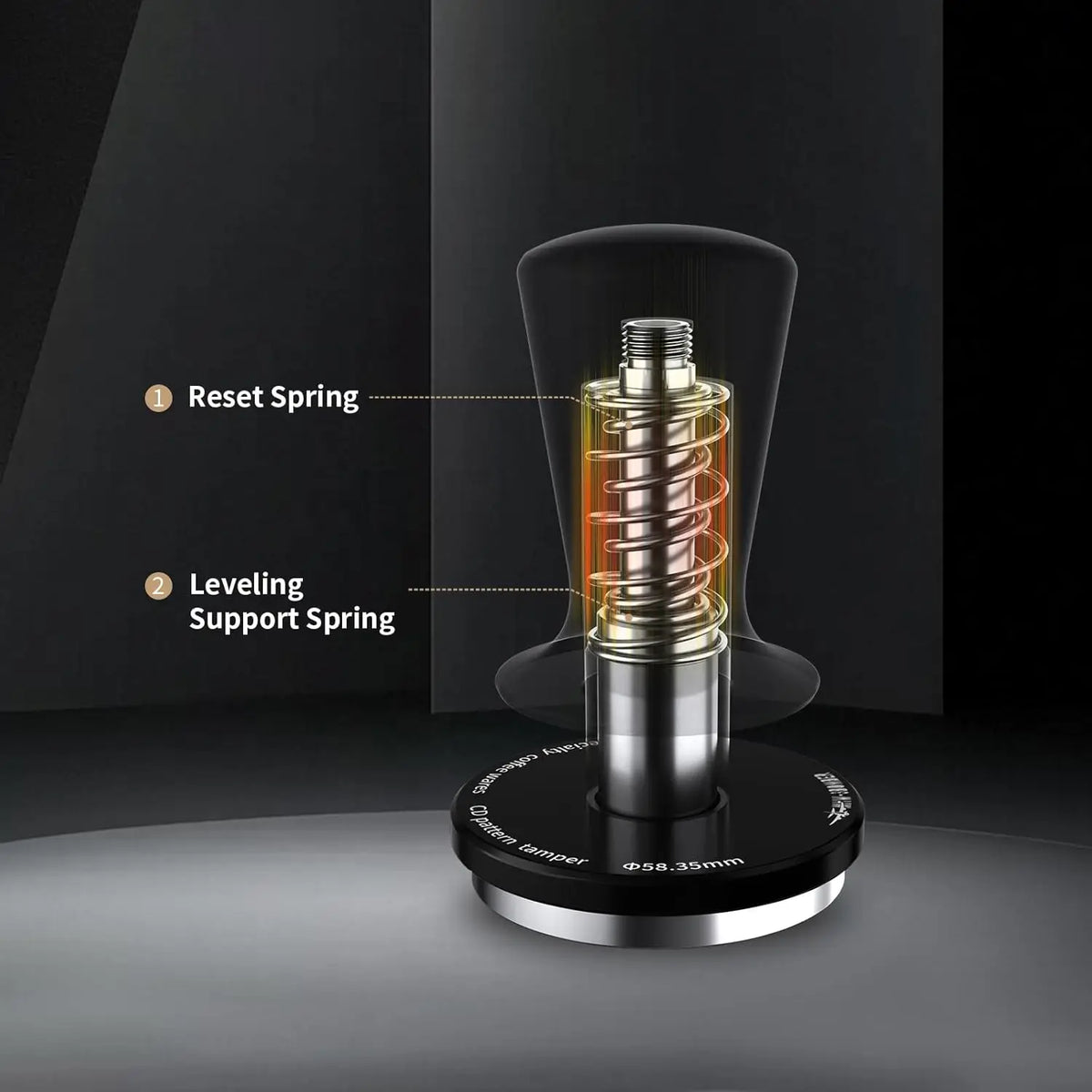 Espresso Tamper Dual-Spring 51 / 53.35 / 58.35 mm (2.01 / 2.10 / 2.30 in) Stainless Steel Threaded Base – Home Barista