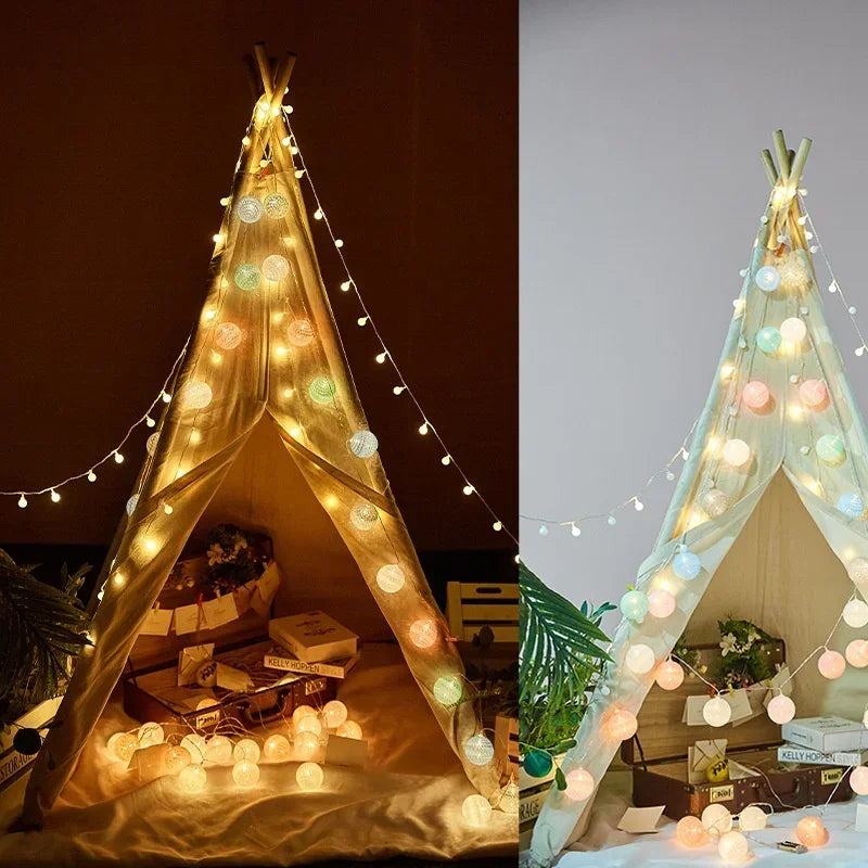 20 LED Cotton Ball String Lights 3.0m (9.8ft) Battery Operated Fairy Lights for Indoor Outdoor Wedding Christmas Patio Garden