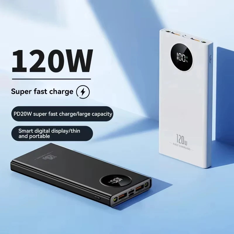 50,000mAh 120W High-Capacity Portable Power Bank, Wireless Charger with Built-In Cable, PD & USB-C Fast Charging for iOS and Android