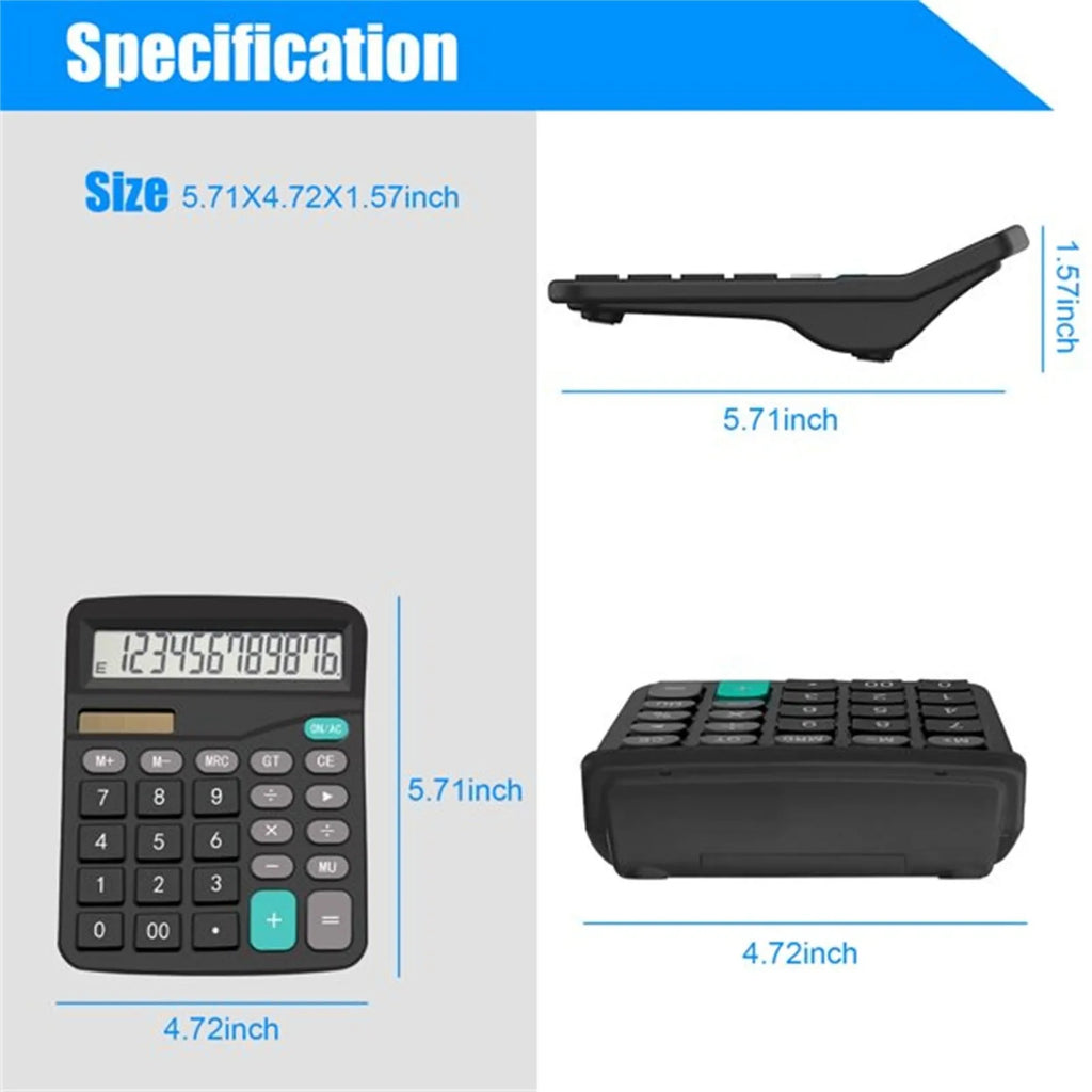 12-Digit Solar and Battery Dual Power Portable Desktop Calculator for Home Office School Accounting