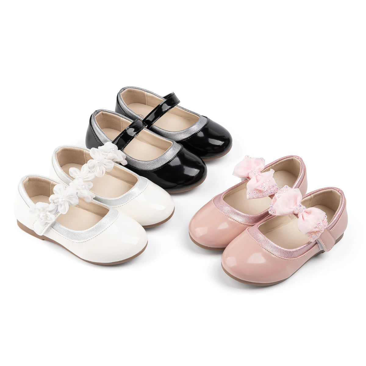 Girls Mary Jane Flats Non-Slip PU Leather All-Season Shoes Ages 3-12 3 Colors