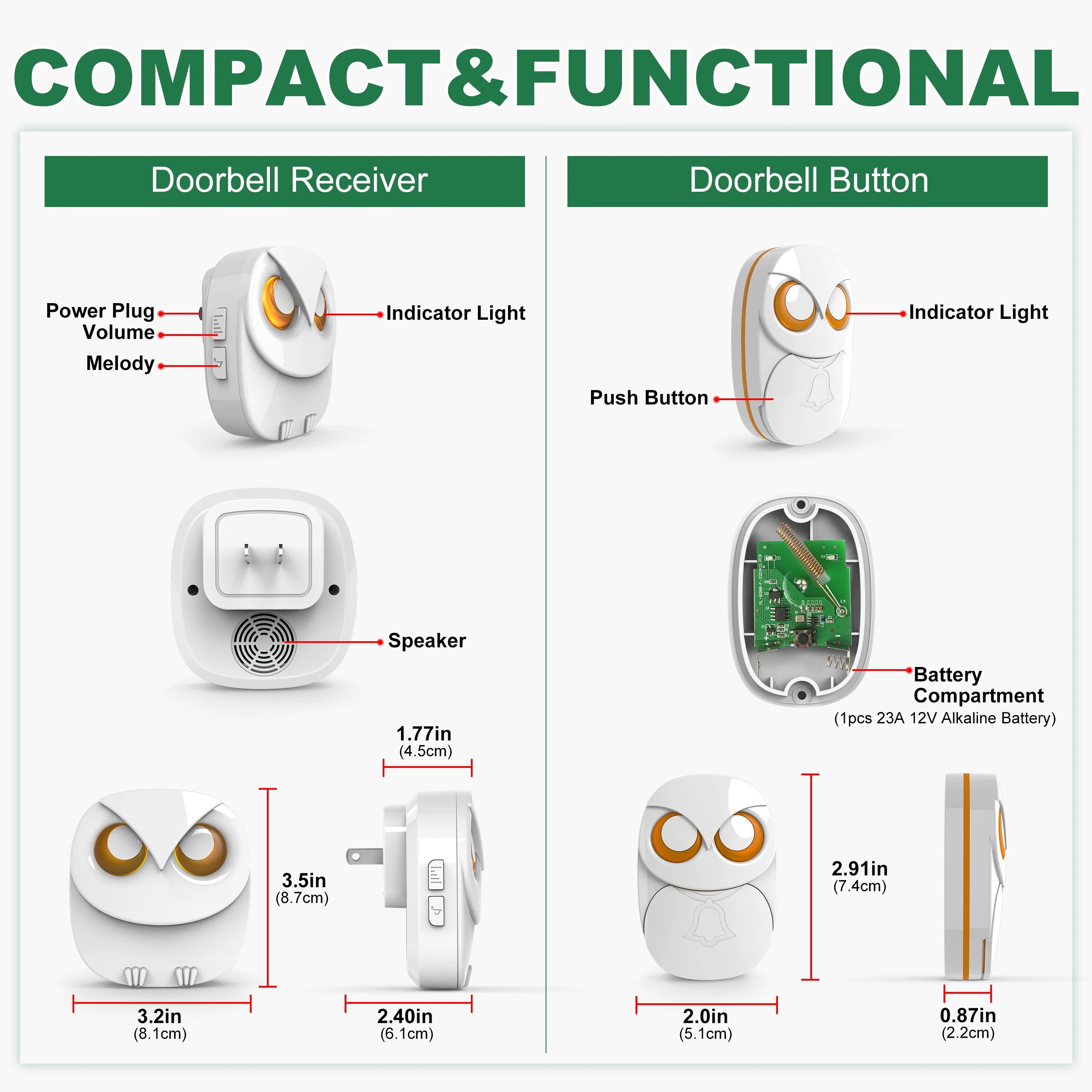 Wireless Doorbell Chime Kit 1000ft (300m) Long Range Waterproof Outdoor Push Button, 35 Melodies, Expandable (1 Receiver & 2 Buttons)