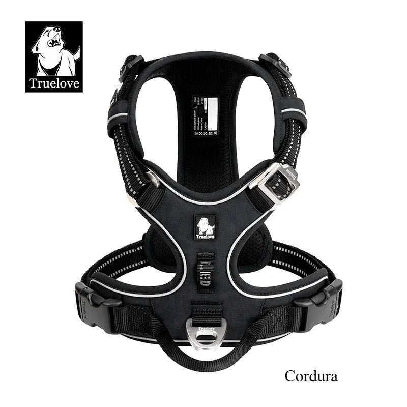 Adjustable Padded Dog Harness with Handle – Reflective Nylon, Front & Back Leash Attachments, Quick-Release Vehicle Safety Harness