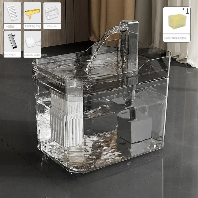 Automatic Cat Water Fountain 1.5L USB Recirculating Filtered Water Dispenser with Anti-Dry Pump, Transparent