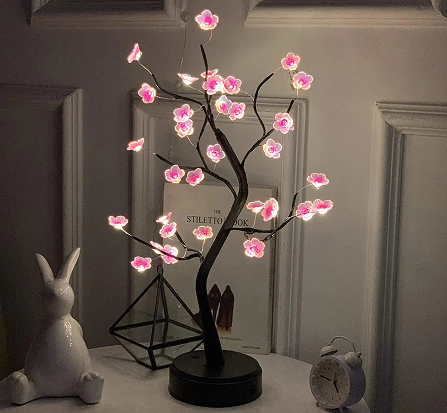 Cherry Blossom Bonsai LED Table Lamp – USB or Battery Powered Touch Night Light, 50 cm (19.7 in) Desktop Decor