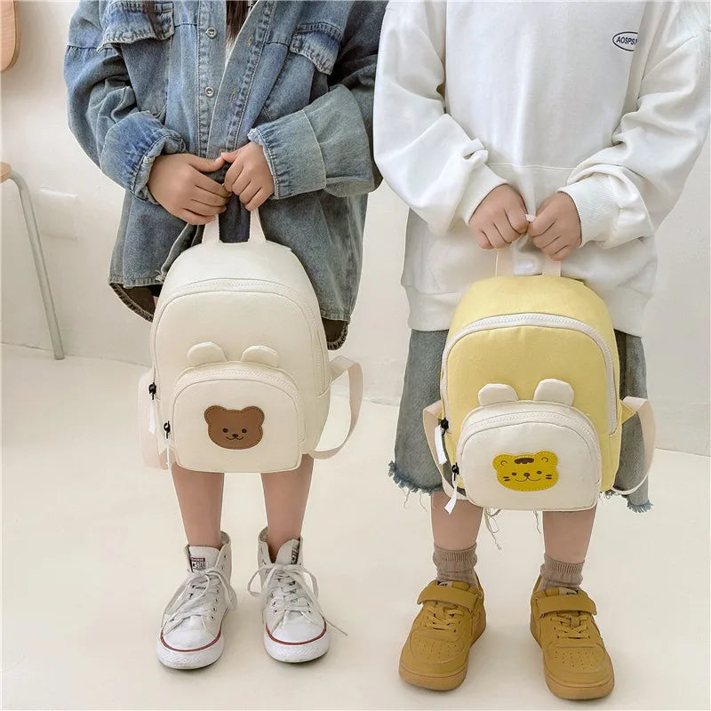 Kawaii Canvas Kids Backpack - Cartoon Bear and Bunny Kindergarten School Bag for Girls and Boys