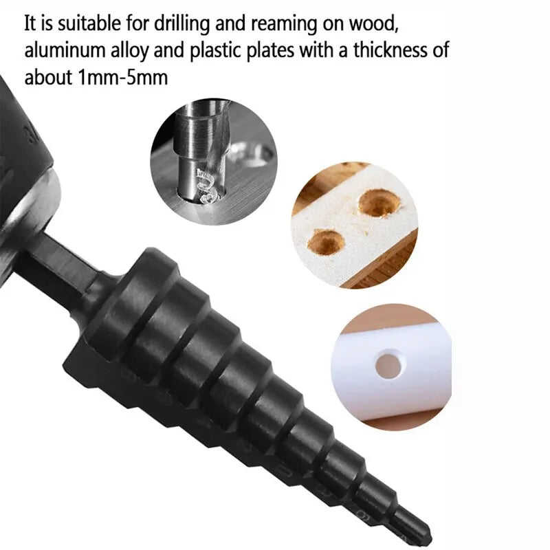 3-Pack HSS Step Drill Bits 3-12mm (0.12-0.47 in), 4-12mm (0.16-0.47 in), 4-20mm (0.16-0.79 in) Nitride Black Hex Shank Hole Cutter for Metal Wood Plastic