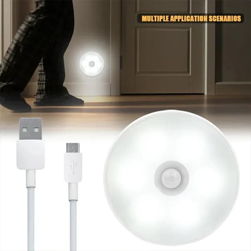 PIR Motion Sensor USB Rechargeable Heart LED Night Light — Wireless Closet Cabinet Wardrobe Staircase Lamp