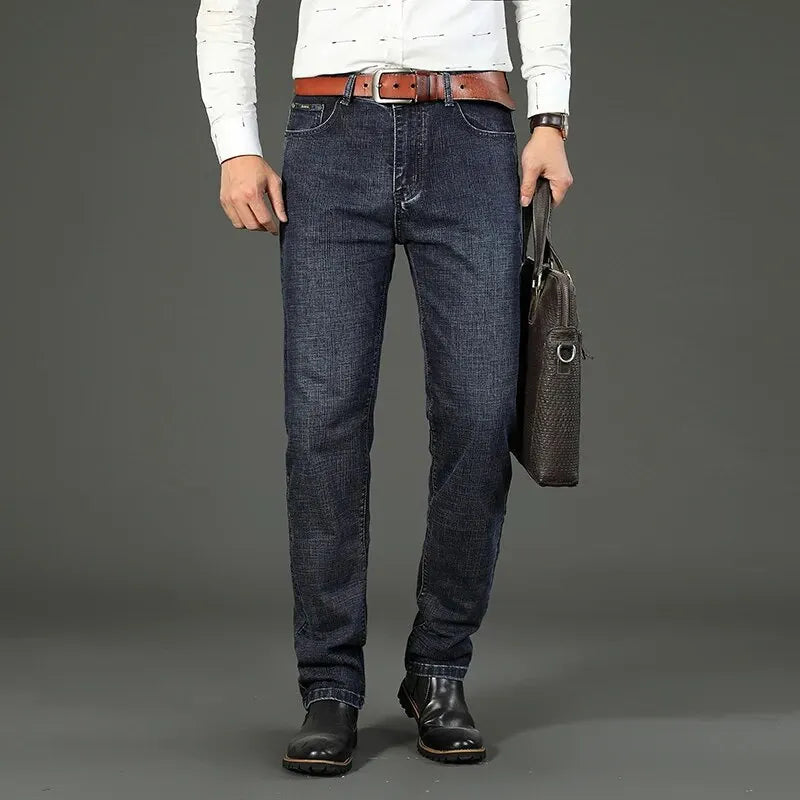 Men's Straight Stretch Denim Jeans - Business Casual Blue/Black