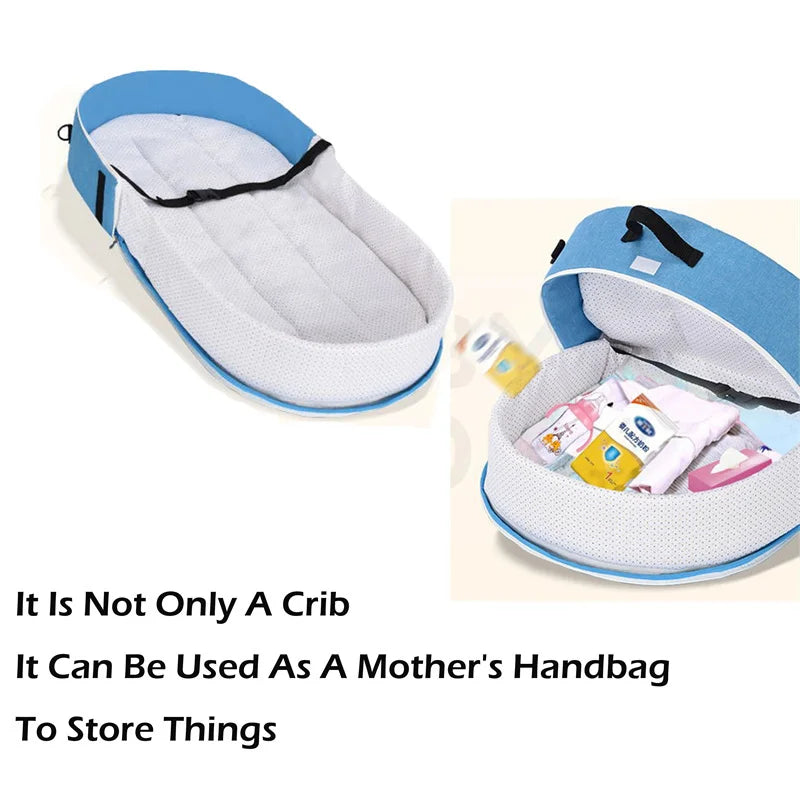 Portable Folding Baby Crib with Mosquito Net & Mattress | Travel Bassinet Backpack (31.5 x 15.7 x 16.5 in / 80 x 40 x 42 cm)