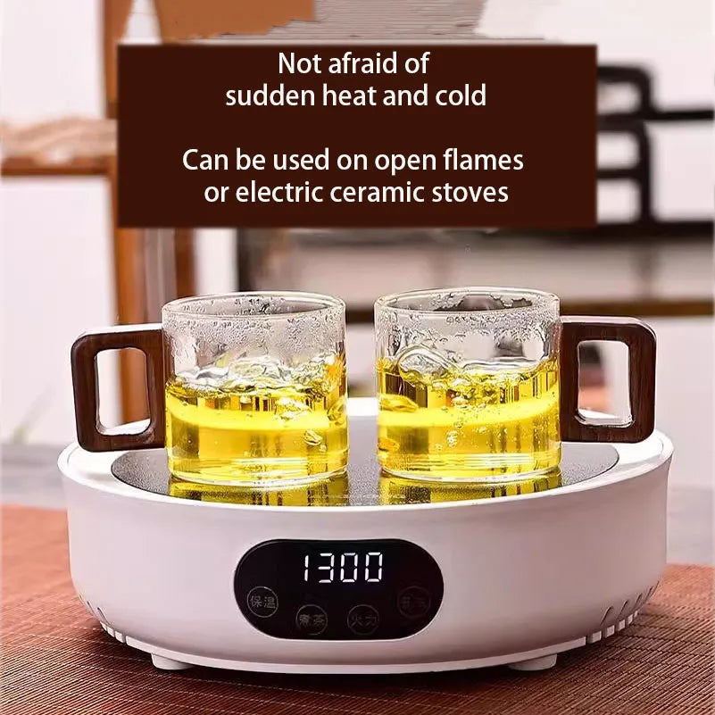120ml (4 fl oz) Heat-Resistant Glass Tea Cup with Walnut Handle, Mini Espresso & Coffee Mug, Borosilicate Teaware (1-Piece)