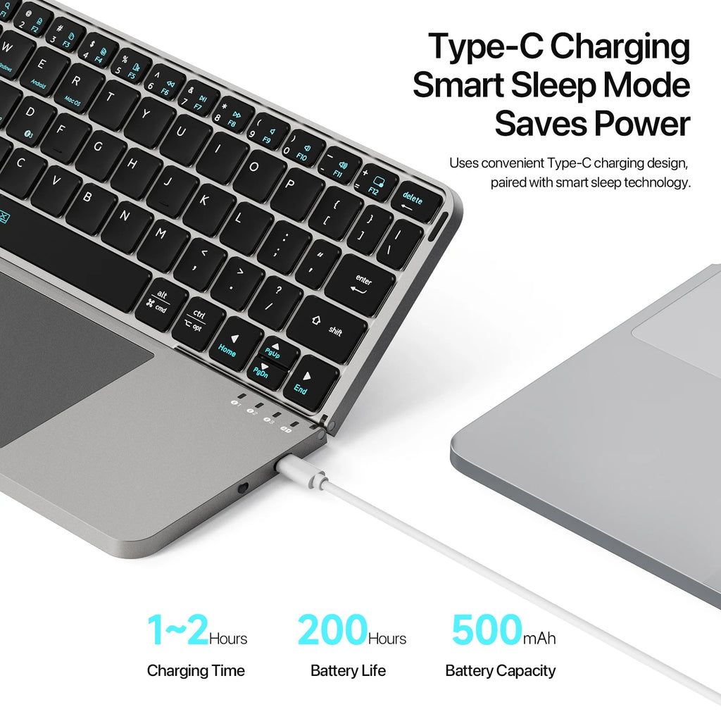 Foldable Bluetooth 5.0 Keyboard with Detachable Touchpad & Phone Holder — Compact 63-Key Wireless Keyboard for Phones, Tablets & Laptops