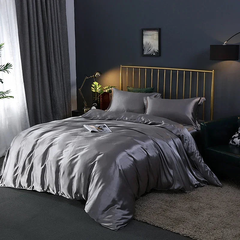 4-Piece Solid Color Duvet Cover Set - Rayon Twill Bedding (Twin/Full/Queen/King)