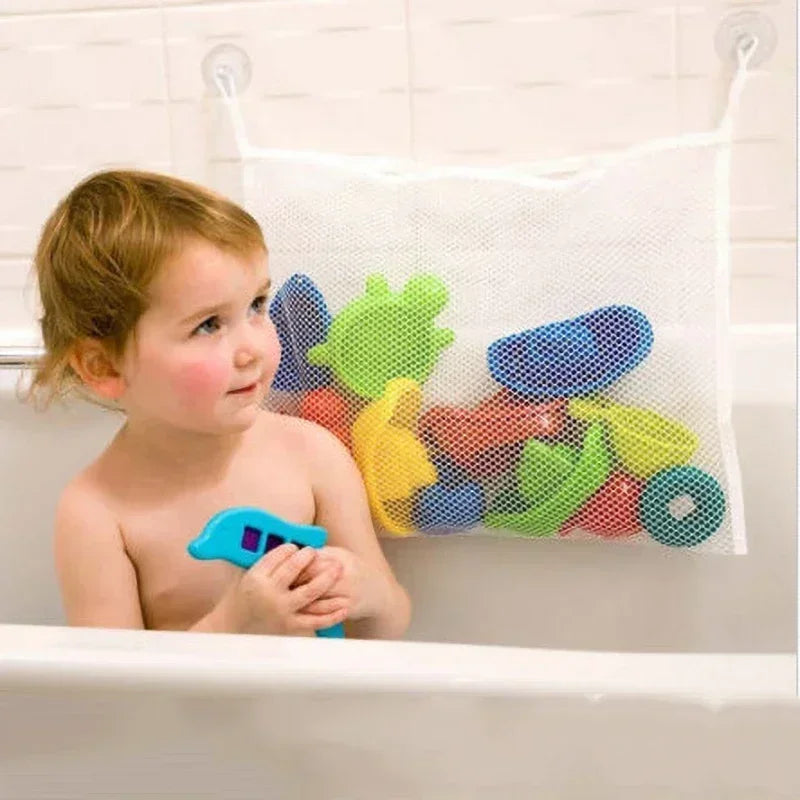Baby Bath Toy Organizer Mesh Storage Bag with Strong Suction Cups, White — 35 x 45 cm (13.8 x 17.7 in)