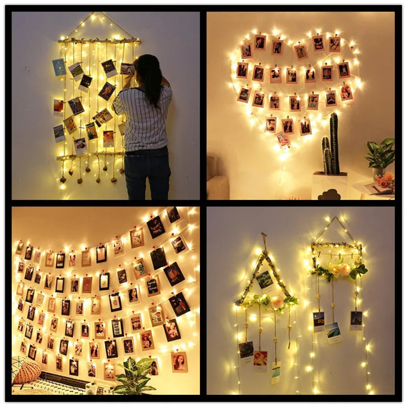 Battery Operated LED Photo Clip String Lights — 2/5/10 m (6.6/16.4/32.8 ft) Fairy Lights with Photo Clips for Bedroom, Party, Wedding, Christmas
