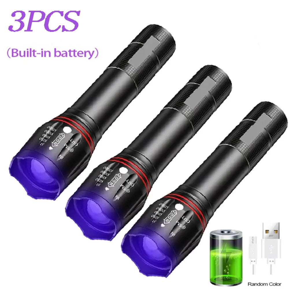 395nm UV LED Flashlight Rechargeable Zoomable - Portable Pet Urine & Bed Bug Detector, Money and Scorpion Finder