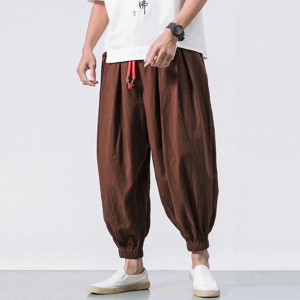 Oversized Men's Linen-Cotton Harem Pants – Loose Pleated Ankle Trousers, Casual Plus Sizes M-5XL