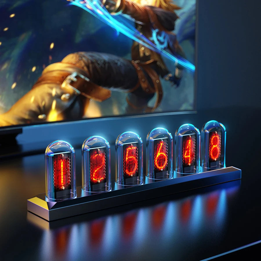 RGB Nixie-Style IPS Tube Clock - LED Color Screen Digital Desktop Night Light