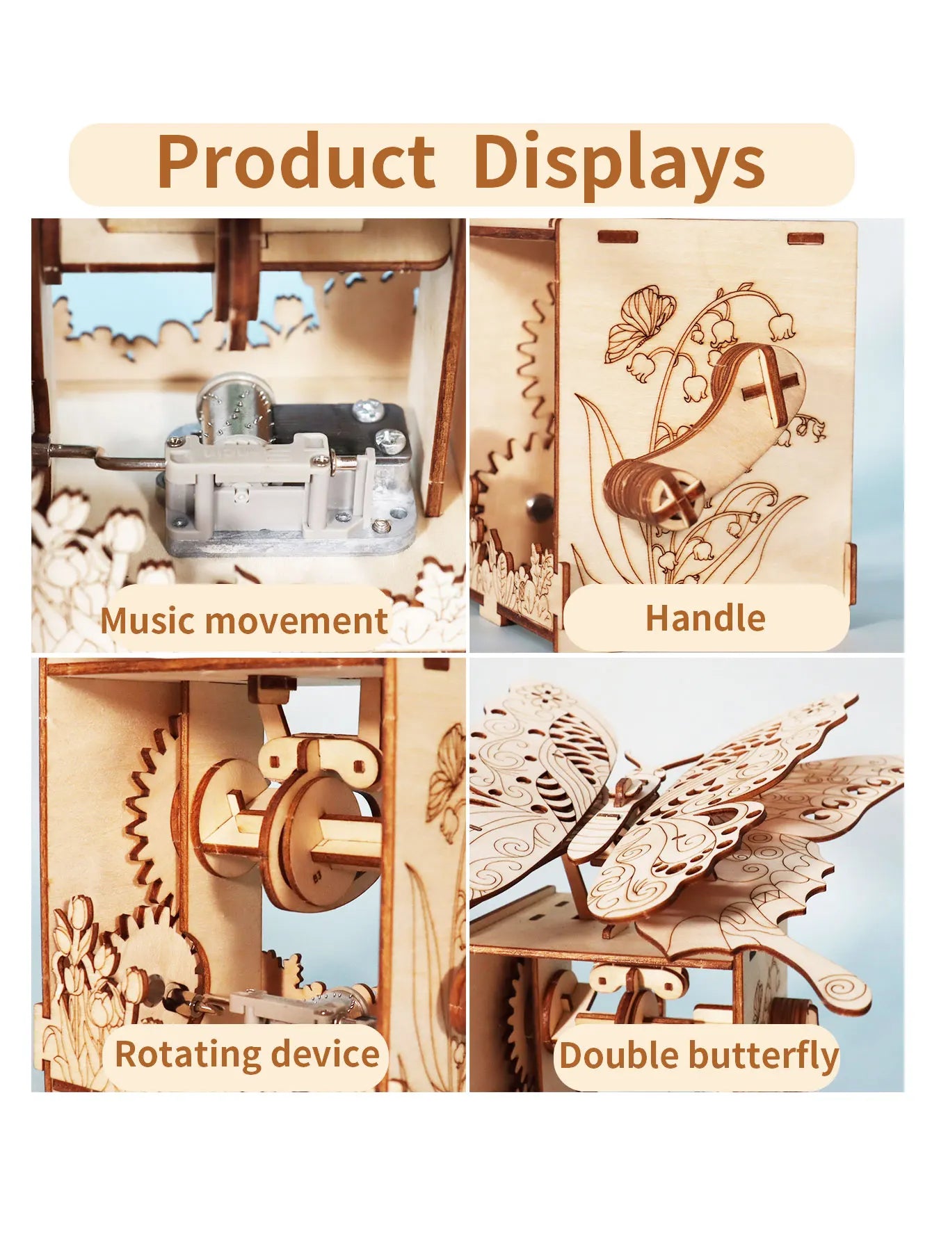 3D Wooden Butterfly Music Box DIY Puzzle You Are My Sunshine Handmade Model Kit Gift for Teens & Adults