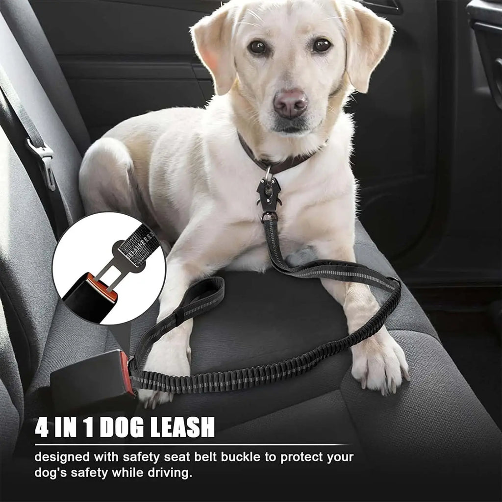 Heavy-Duty Reflective Bungee Dog Leash with Car Seatbelt - No-Pull Tactical Leash for Large Dogs, 47–70 in (120–178 cm)