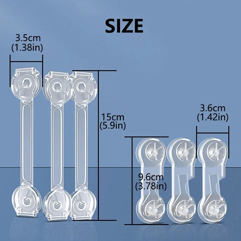 Baby Cabinet Safety Locks 3/5/7-Pack – Adhesive No-Drill Transparent Childproof Drawer & Refrigerator Lock