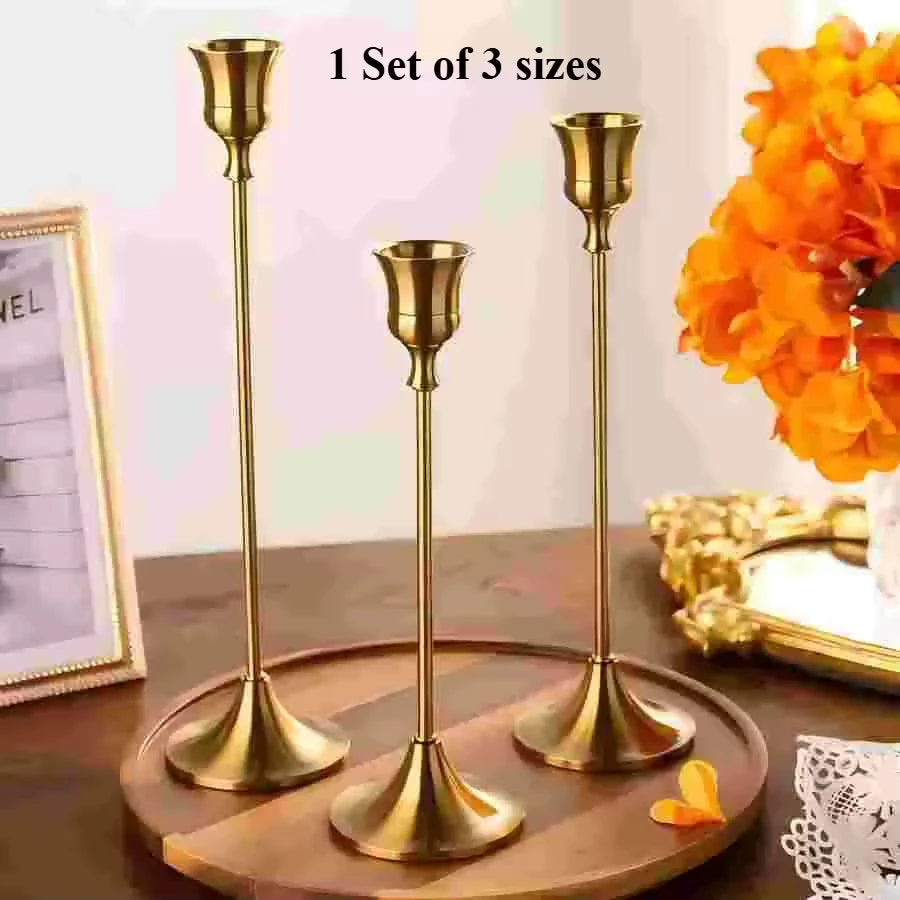 3-Piece European Style Metal Candle Holders Set for Wedding Table, Home & Christmas