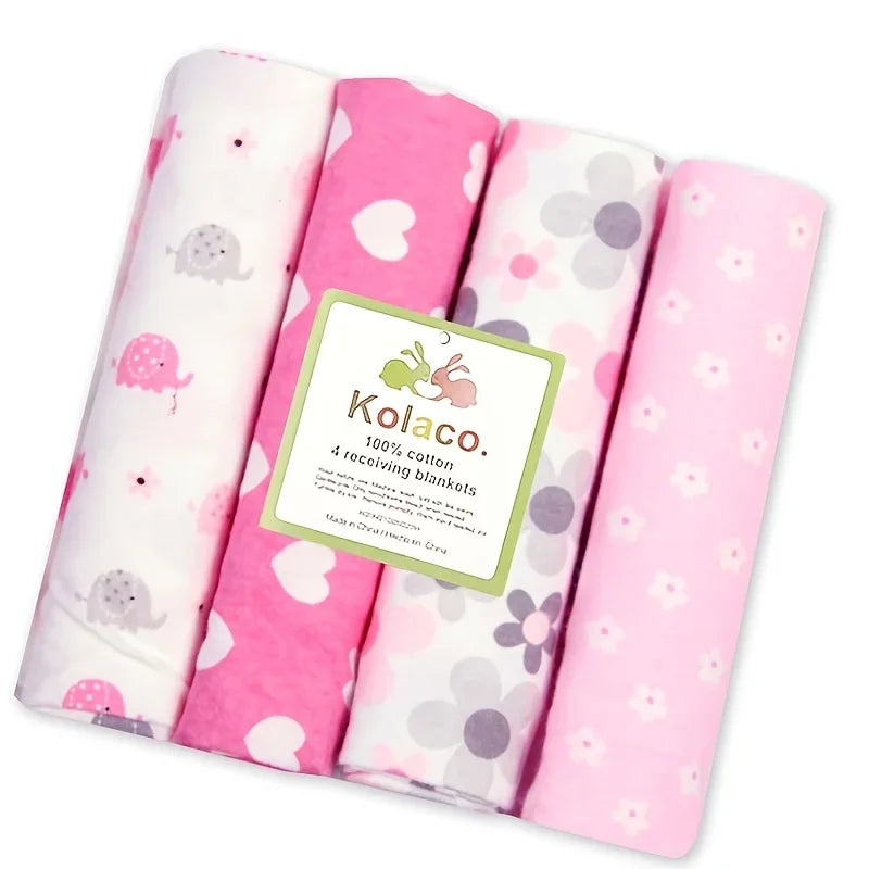4-Pack 100% Cotton Receiving Baby Blankets 30 x 30 in (76 x 76 cm) Supersoft Newborn Swaddle
