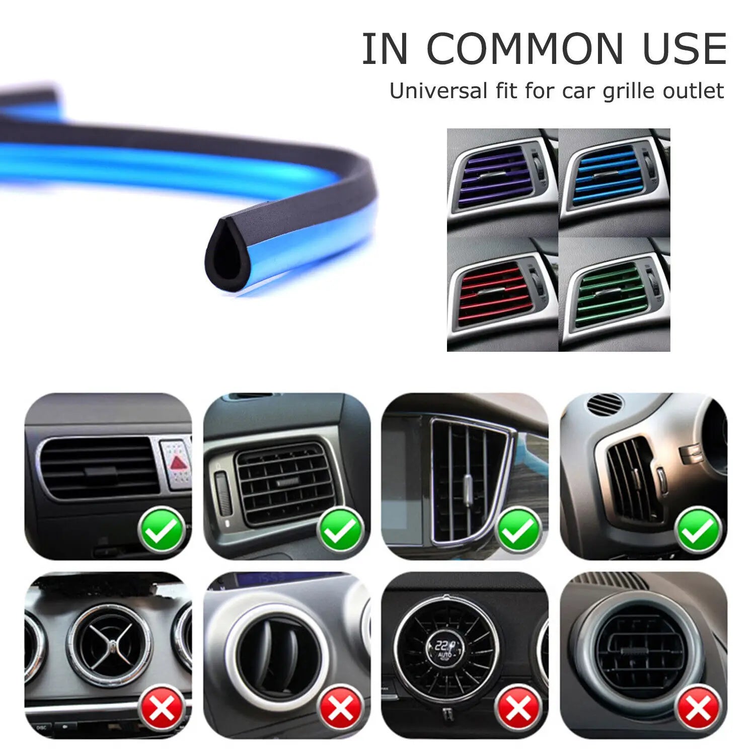 Universal 7.9 in (20 cm) U-Shaped Car Air Vent Trim Strips PVC Decorative Moulding 10-Pack