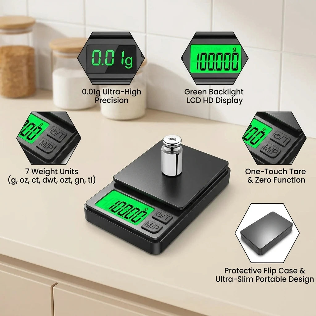 High Precision 0.01g Digital Jewelry Pocket Scale Mini Weighing Scale for Gems, Coins & Powders