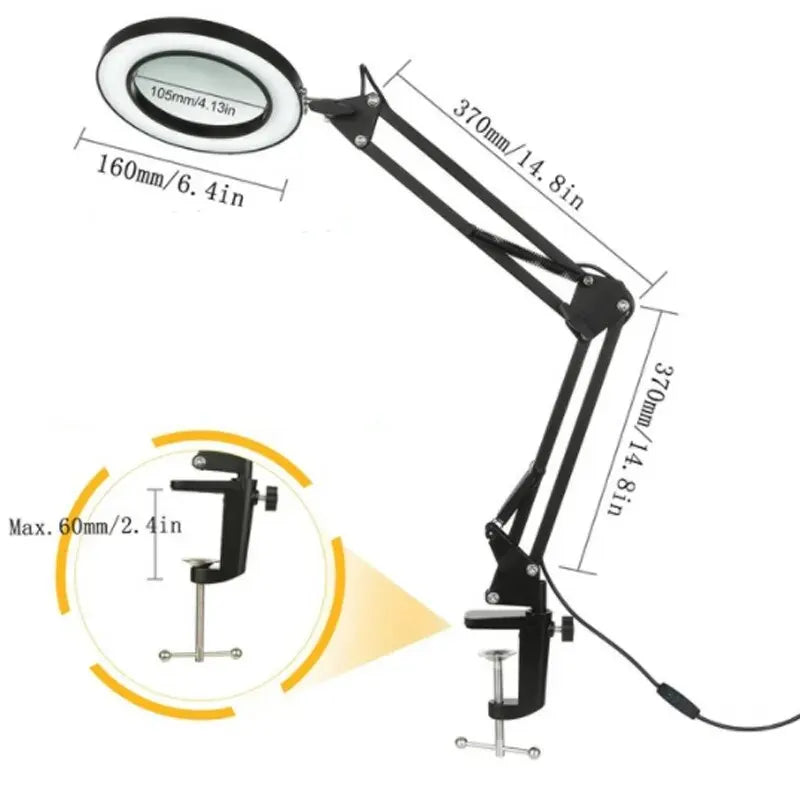 72-LED USB Magnifying Lamp 8X/10X 4.2in (106mm) Glass Lens Dimmable 3-Color LED Magnifier with Adjustable Arm & Clamp for Soldering Repair Crafts Beauty