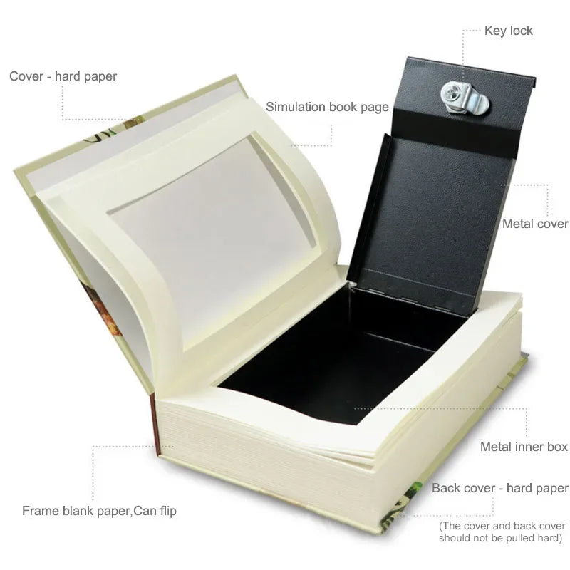 Hidden Book Safe with Key Lock — Metal Book-Shaped Home Safe (8.66 x 5.98 x 1.77 in / 220 x 152 x 45 mm)