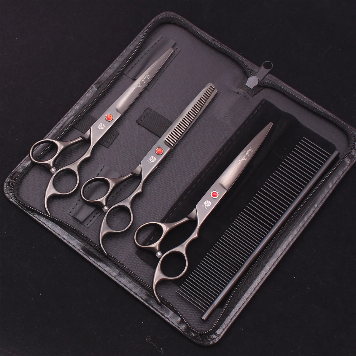 7-Inch (19.5 cm) Stainless Steel Pet Grooming Scissors Kit – Straight, Thinning, Chunker & Curved Shears