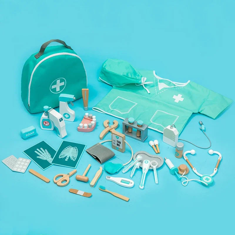 Wooden Doctor and Dentist Pretend Play Set for Kids, Educational Medical Role Play Toy