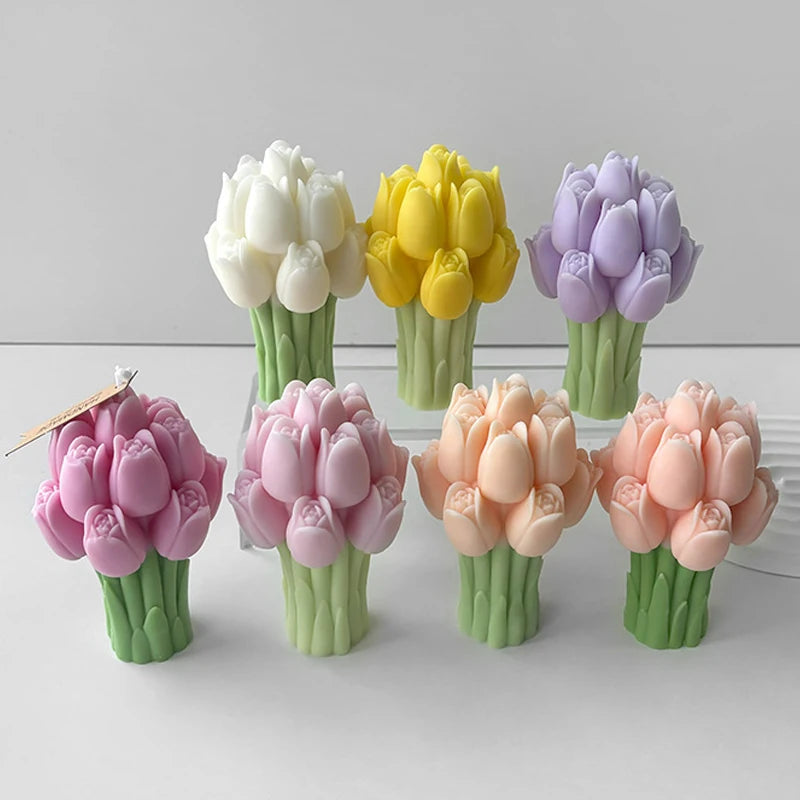 3D Tulip Bouquet Silicone Mold for Candles, Soap, Resin & Cake Decorating – Lavender Flower DIY Craft Mold