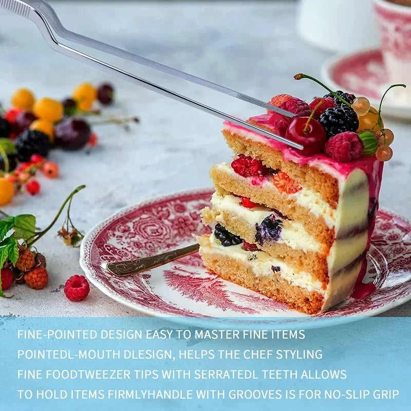 Stainless Steel Kitchen Tweezers & BBQ Tongs, Portable Food Clips — 1 or 3-Pack (14/16/20 cm | 5.5/6.3/7.9 in)